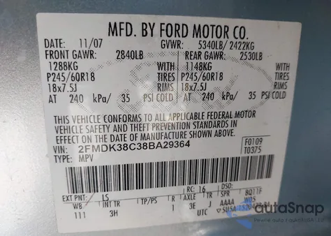 2008 Ford Edge Sel from USA, damaged, VIN 2FMDK38C38BA29364